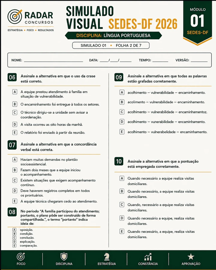 Amostra visual do material de preparação para o SEDES-DF